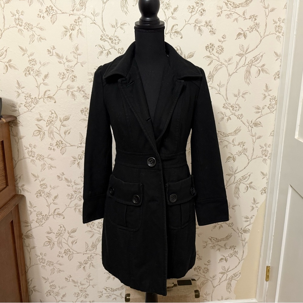Anthropologie Black wool overcoat